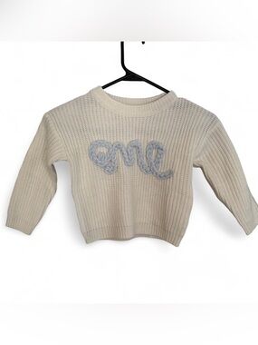 ‘One' White Sweater First Birthday with Blue Embroidered Details 12-18M